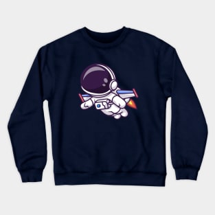 Cute Astronaut Flying With Rocket Cartoon Crewneck Sweatshirt